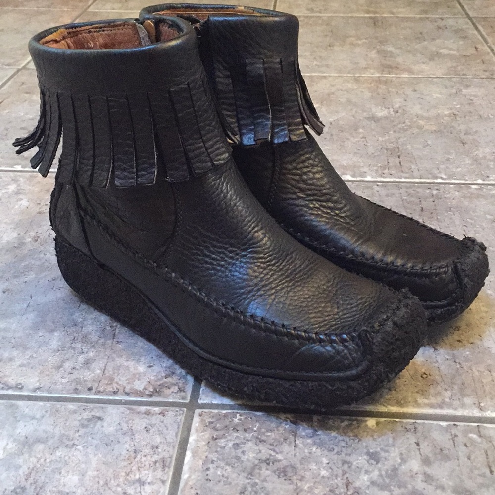 Frye Aztec Zip Leather Fringe Moccasin Booties